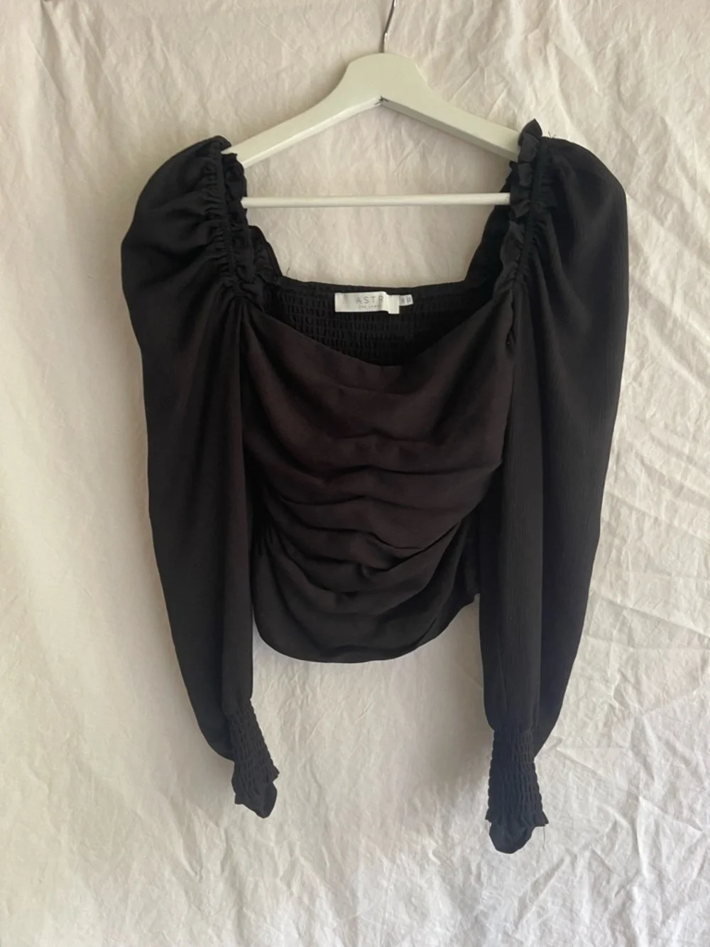 Astr Black Square-Neck Puff Sleeve Top Romantic chic coquette minimalist Size XS